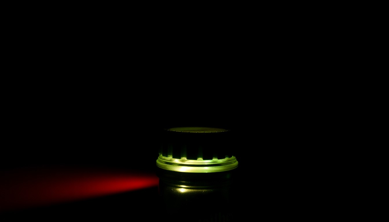 An extreme close-up photograph of a liquor bottle cap or bar counter surface lit by a harsh, direct camera flash, creating a stark, gritty, investigative aesthetic that conceptually represents the regulatory issues facing a small bar owner.