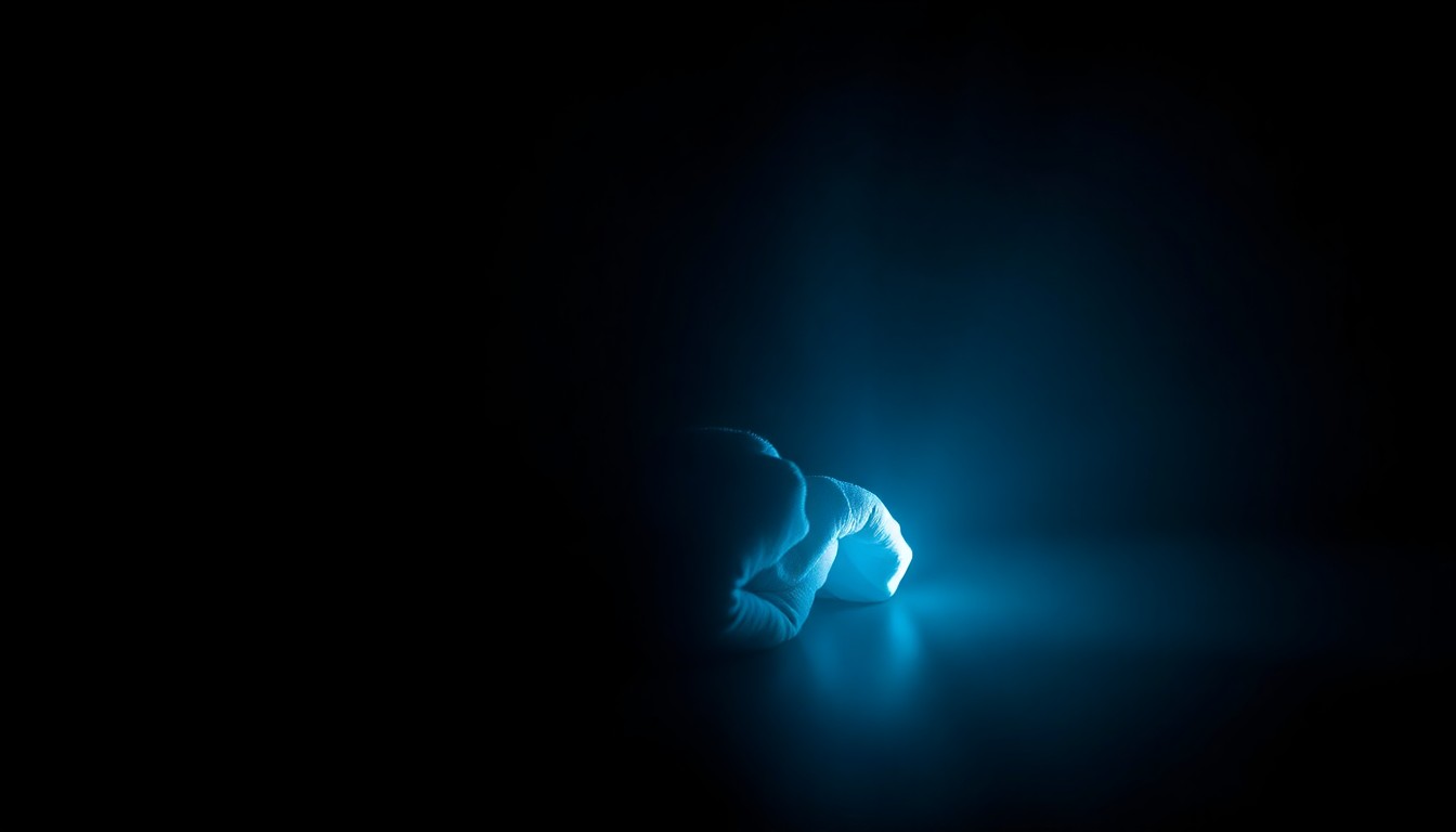 An extreme close-up photograph of a single personal item related to the Marwa Barakzai case, such as a piece of clothing or jewelry, dramatically lit by a harsh flash against a dark background, conveying the somber and investigative nature of this tragic incident.