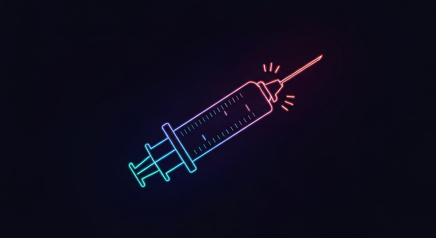 A glowing, neon outline of a syringe or vaccine vial against a dark background, conceptually representing the contentious debate over vaccine policy and public health.