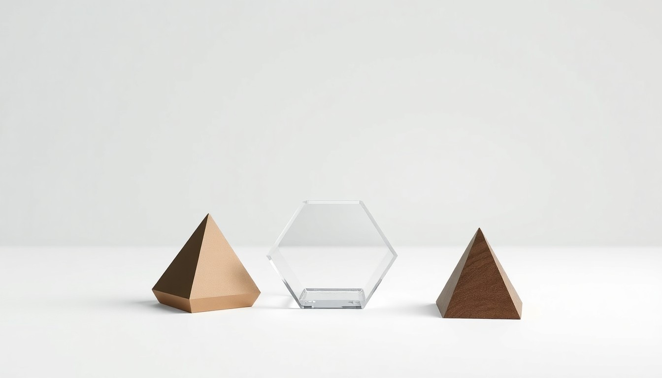 A clean, monochromatic studio photograph featuring a few simple, polished geometric objects arranged elegantly to represent the abstract concepts of organizational design, workforce planning, and labor market intelligence.