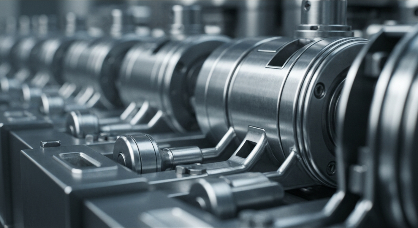 An extreme close-up of gleaming, industrial banking equipment and machinery, representing the secure, powerful foundation of Texas Capital Bancshares' financial services.