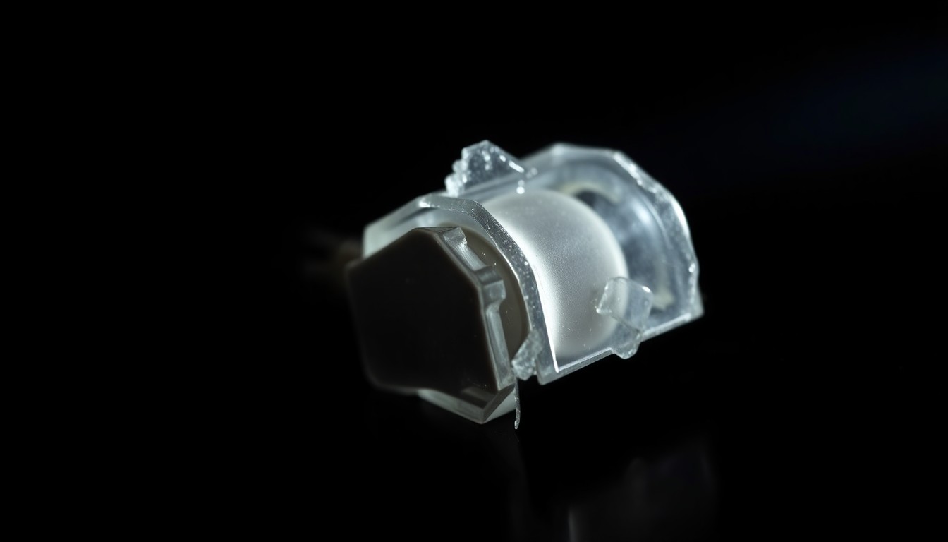 An extreme close-up photograph of a damaged car sensor or piece of broken glass from the crash site, lit by a harsh, direct camera flash against a pitch-black background, conceptually illustrating the gritty aftermath of the incident.