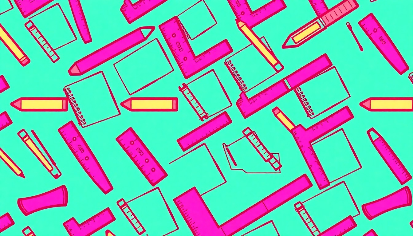 A vibrant, high-contrast silkscreen print of a school ruler repeated in a grid pattern, using bold neon colors and heavy black outlines to transform the everyday object into a modern pop art piece.