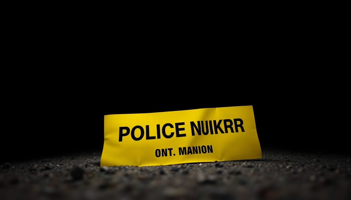 An extreme close-up photograph of a police evidence marker on the ground, lit by a harsh, direct camera flash against a pitch-black background, conceptually representing the tragic murder of a young victim.