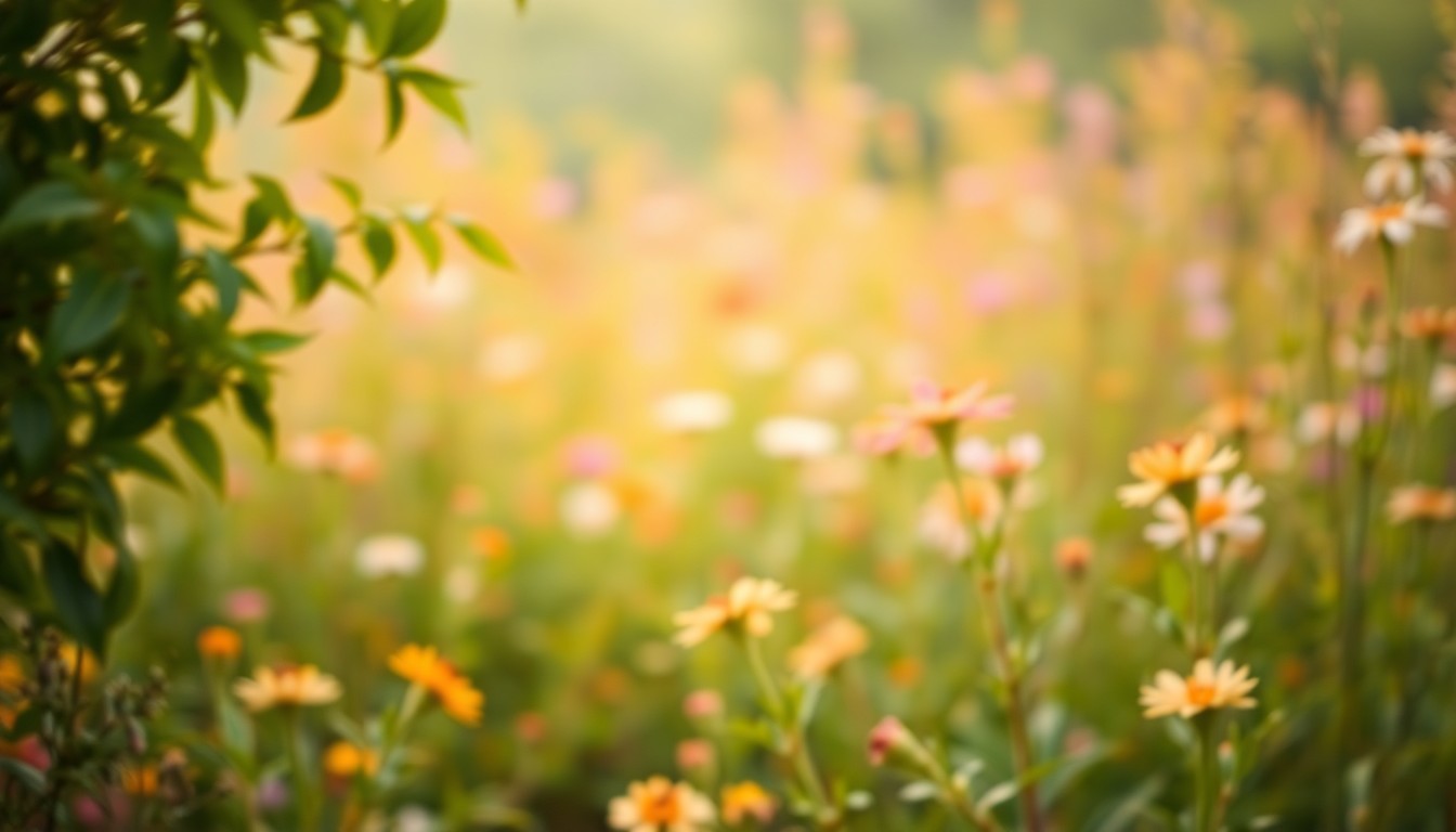 An abstract, impressionistic photograph depicting a blurred, dreamlike scene of vibrant green leaves and colorful flowers, conveying the lush, verdant beauty of a Colorado garden in bloom despite limited water resources.
