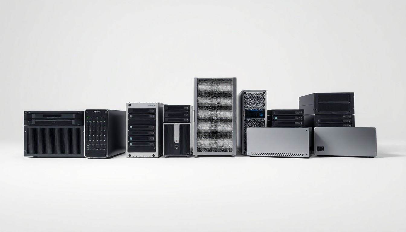 A conceptual studio still life photograph featuring a collection of sleek, metallic data server components arranged elegantly on a clean, monochromatic background, conveying the abstract corporate strategy behind data center development.