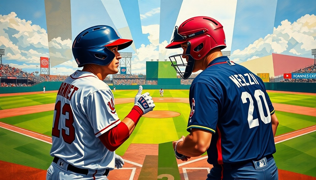 A fractured, cubist-style painting depicting a baseball catcher in a dynamic, multi-perspective pose as he challenges an umpire's call, the field and players broken down into sharp, overlapping geometric shapes and planes in vibrant colors.