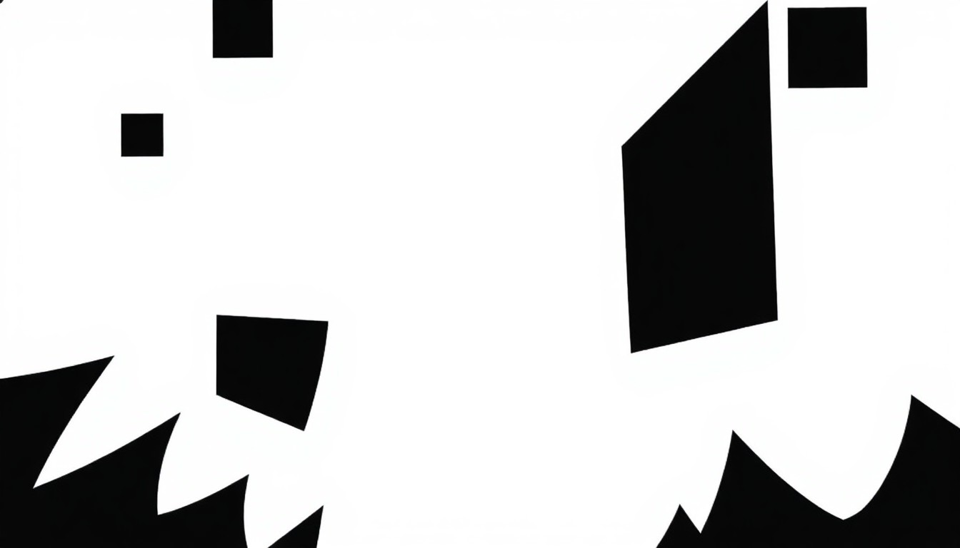 An abstract, minimalist illustration composed of bold, jagged black silhouettes against a stark white background, conceptually representing the complex narratives and identities at the heart of the documentary film 'NATCHEZ'.