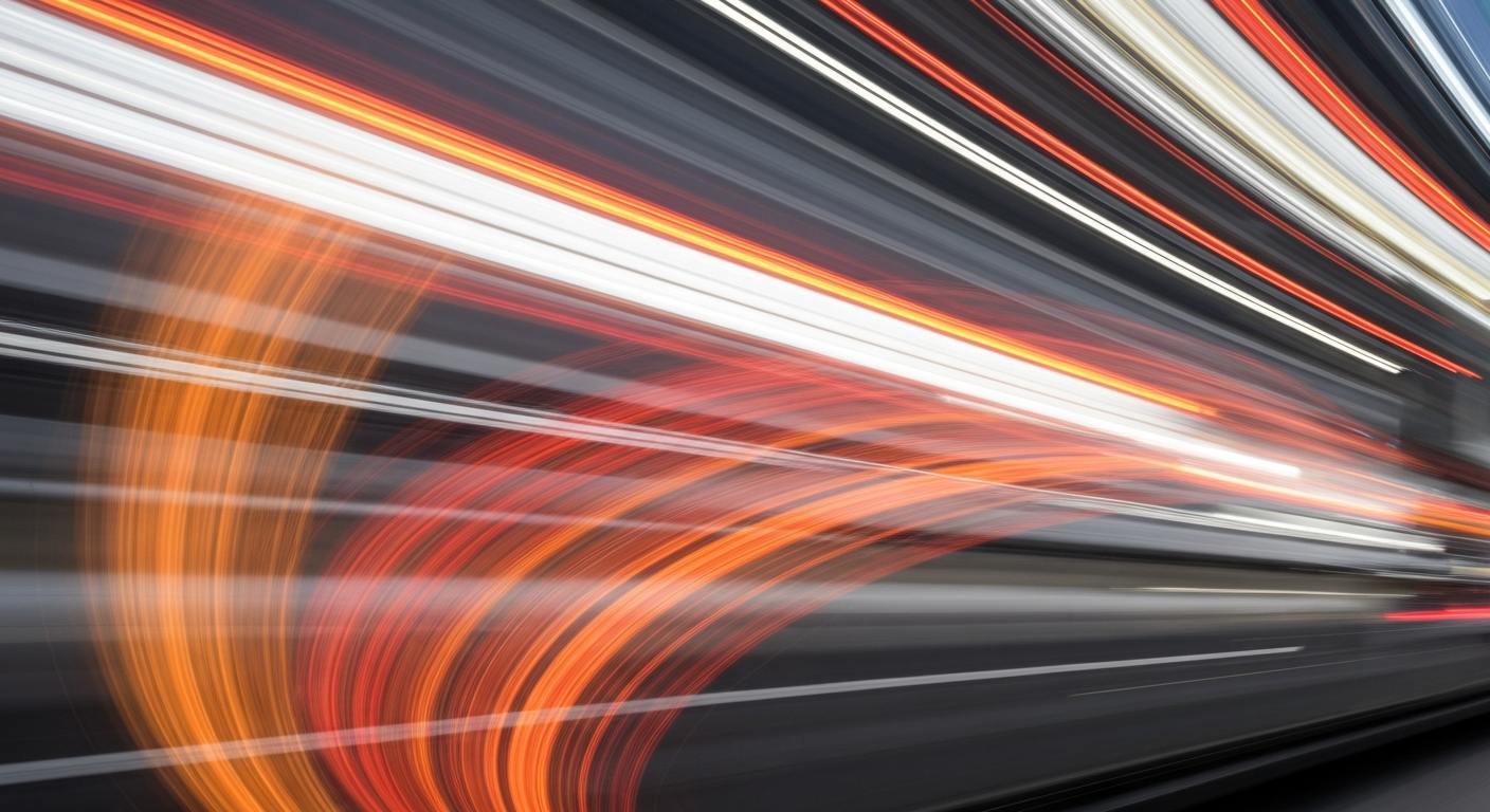 An abstract, blurred image of a vehicle in motion, conveying the chaos and risk of distracted driving through sweeping streaks of vibrant color.