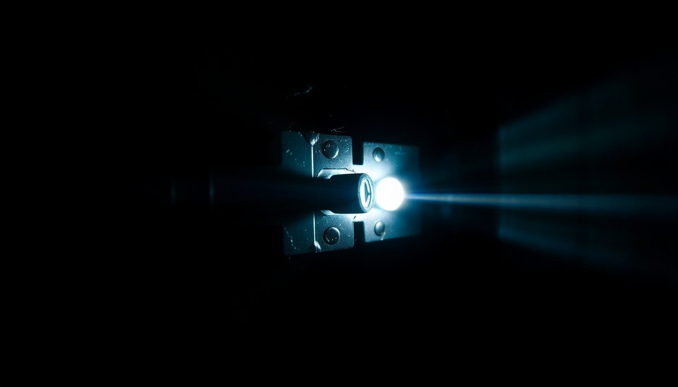 An extreme close-up photograph of a damaged school locker latch, capturing the gritty, investigative aesthetic of the crime scene through harsh lighting and dramatic shadows.