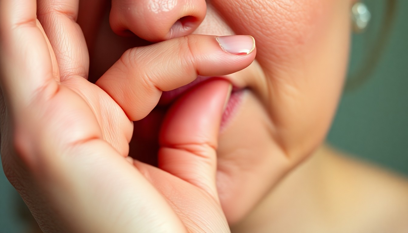 An extreme close-up photograph of a hand gently wiping away a tear, the skin texture and lighting capturing the raw emotion of a personal confession.