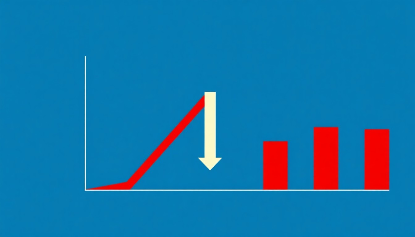 A geometric abstract illustration using bold shapes and primary colors to conceptually represent a downward trend in U.S. GDP growth.