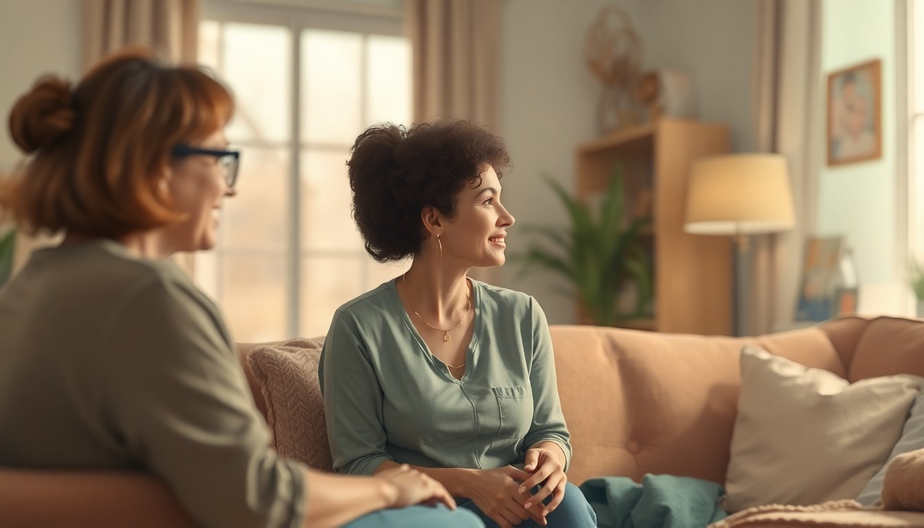 An abstract, impressionistic scene of a social worker meeting with a client in a softly lit, cozy home setting, conveying the warmth and intimacy of this important profession.