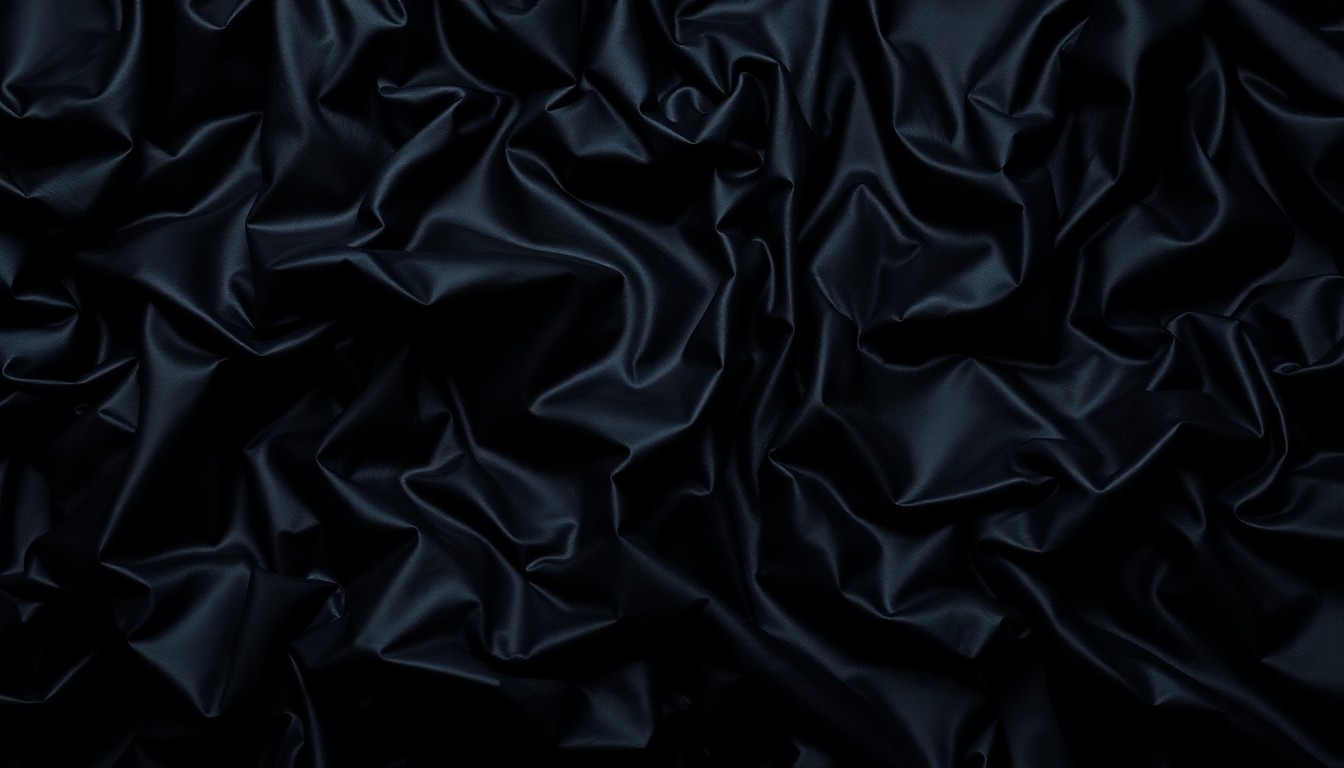 An extreme close-up photograph of heavily wrinkled and crumpled black satin fabric, capturing a sense of glamour and luxury in disarray, conceptually representing the personal challenges faced by high-profile celebrities.