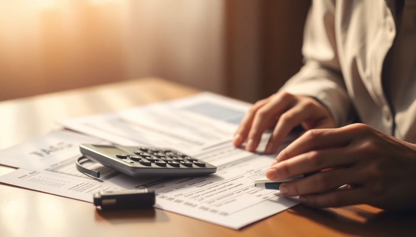 An abstract, blurred image of hands working on tax documents, conveying the hands-on nature of tax preparation work.
