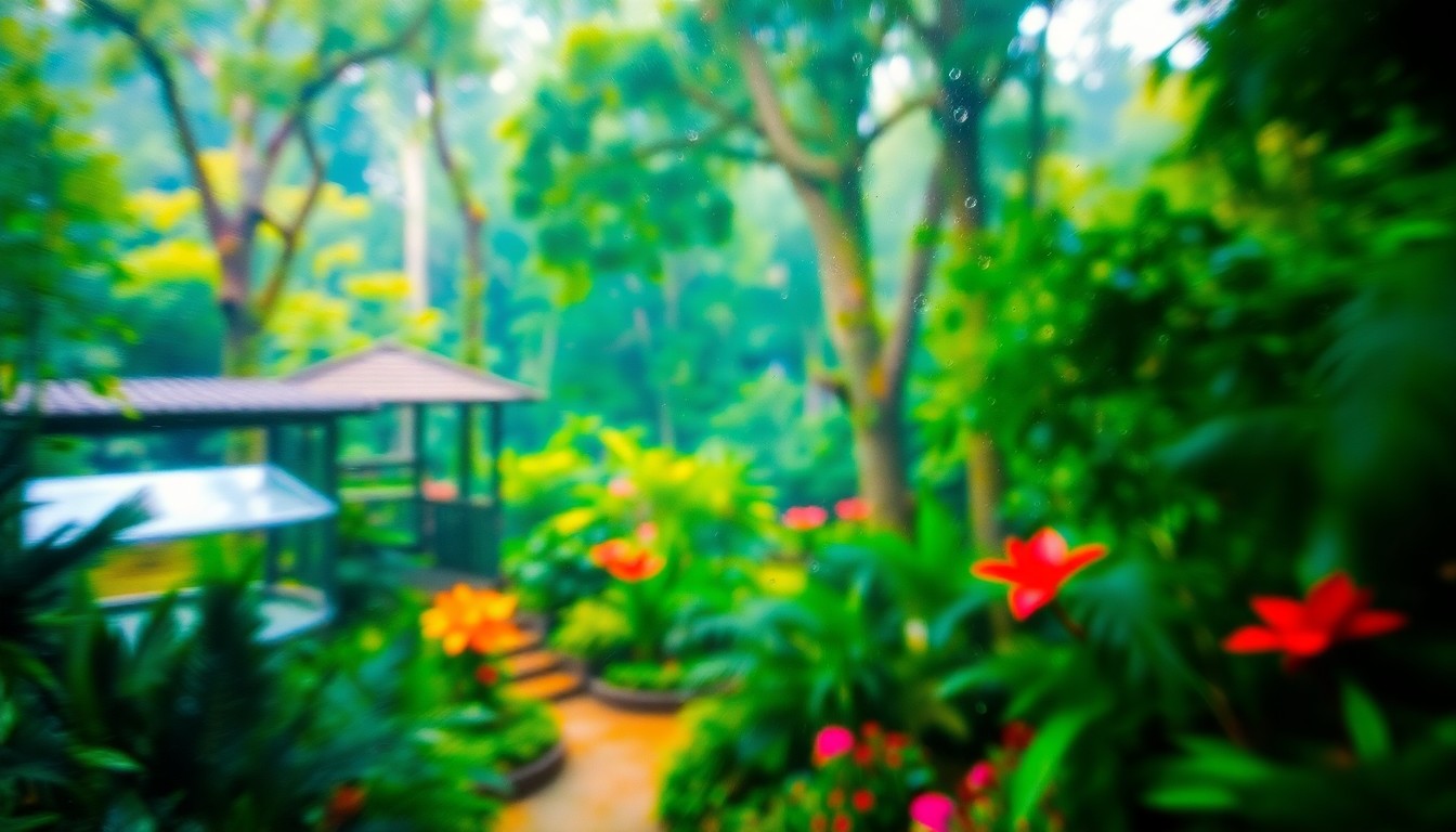 An impressionistic, out-of-focus scene of a vibrant, verdant zoo landscape with splashes of color from animal enclosures and botanical gardens, conveying the zoo's lush, immersive atmosphere.