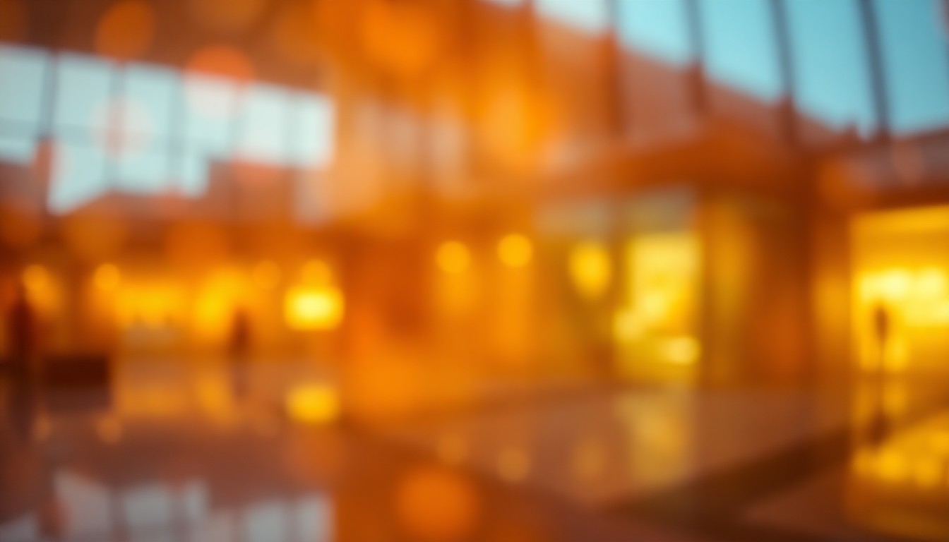 An abstract, impressionistic image of blurred, overlapping shapes and pools of warm, vibrant colors, evoking the architectural forms and exhibits of the Getty Center and La Brea Tar Pits Museum in a dreamlike, atmospheric manner.