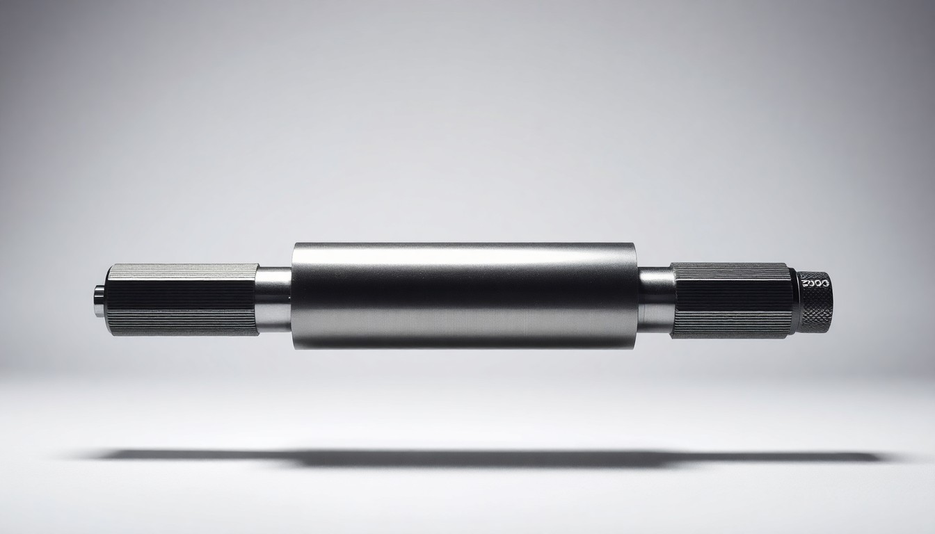 A close-up photograph of a sleek, metallic calibration tool or measurement device resting on a plain, white background, conveying the precision and technical focus of Transcat's measurement services.