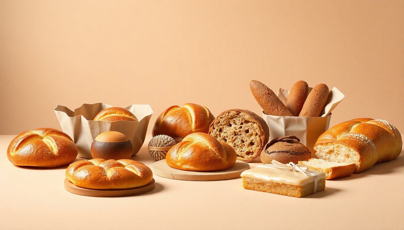 A high-end, photorealistic studio still-life photograph featuring a selection of freshly baked pastries, breads, and other baked goods arranged elegantly on a clean, monochromatic background, conceptually representing the timeless craftsmanship and quality of Alessi Bakery's products.