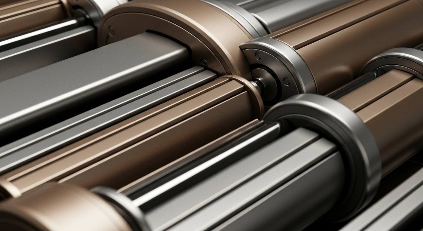 An extreme close-up of gleaming, intricate banking equipment and machinery, conveying the secure, robust nature of Newmont's financial infrastructure.