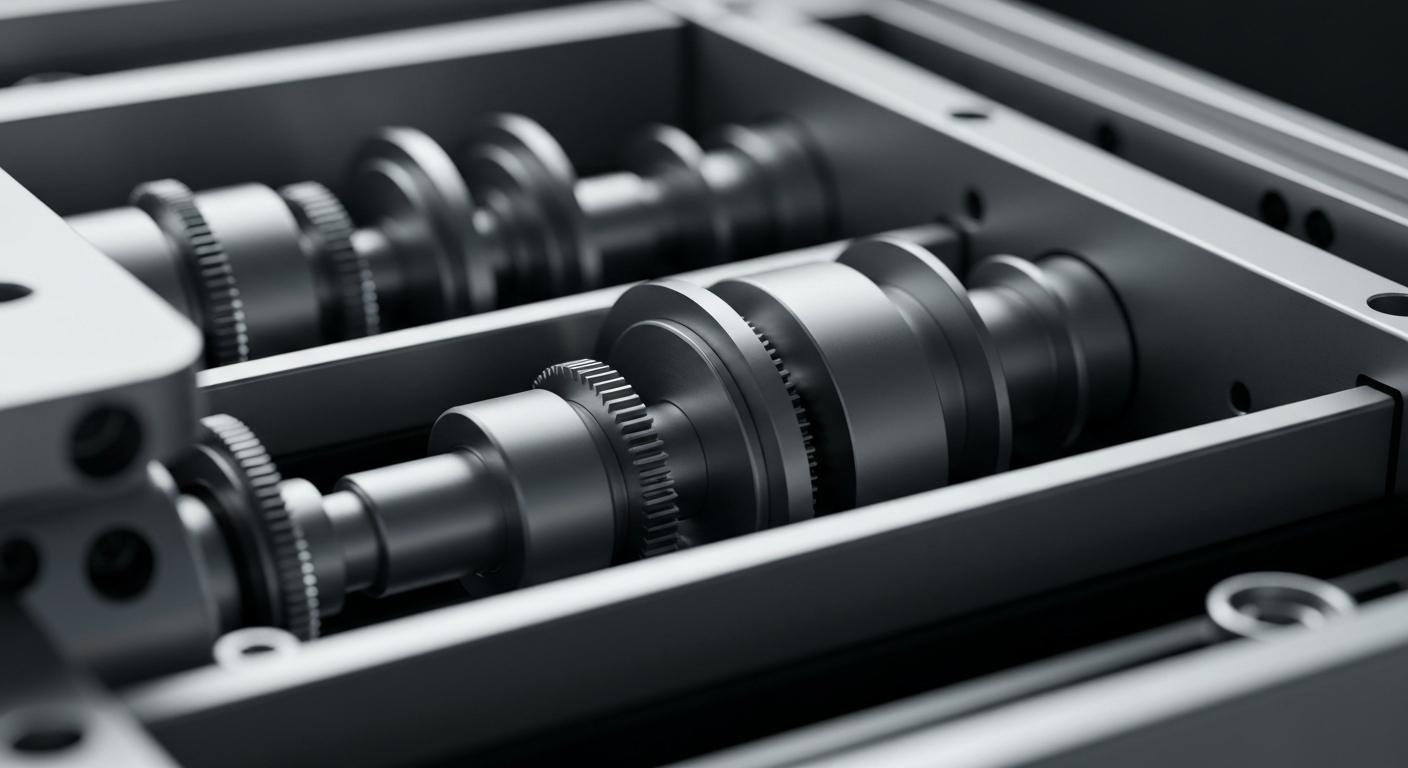 An extreme close-up of the inner workings of a high-tech laboratory instrument, with gears, sensors, and other components visible in a dramatic, industrial composition, conveying the complex financial and technological infrastructure of the biotech industry.