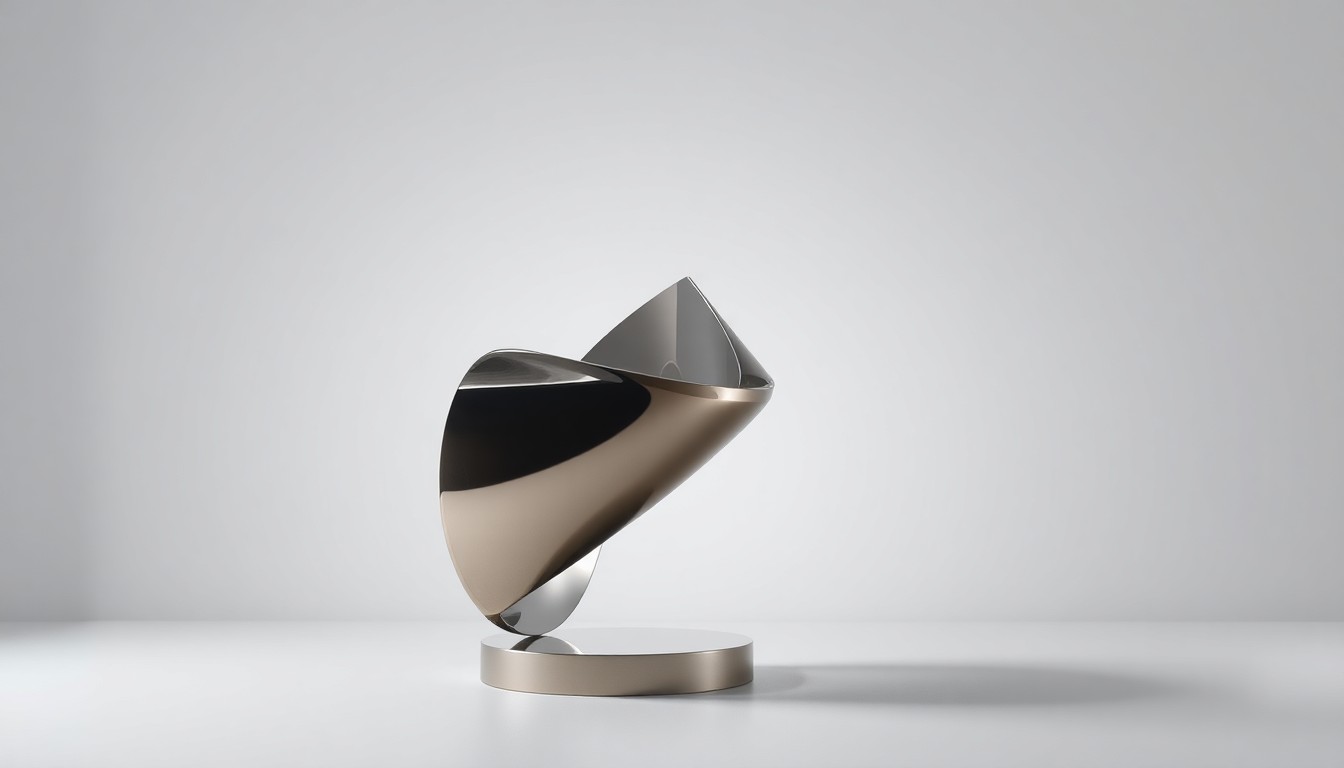 A minimalist, high-end studio photograph featuring a sleek, geometric sculpture made of brushed metal and glass, floating on a clean, monochromatic background, representing the abstract concept of wealth and luxury in Montana.