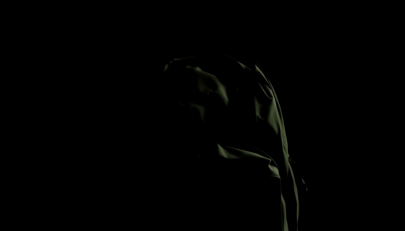 An extreme close-up photograph of a green and tan backpack against a dark background, creating a stark, gritty aesthetic that evokes the mystery and urgency surrounding Hadari Darden's disappearance.