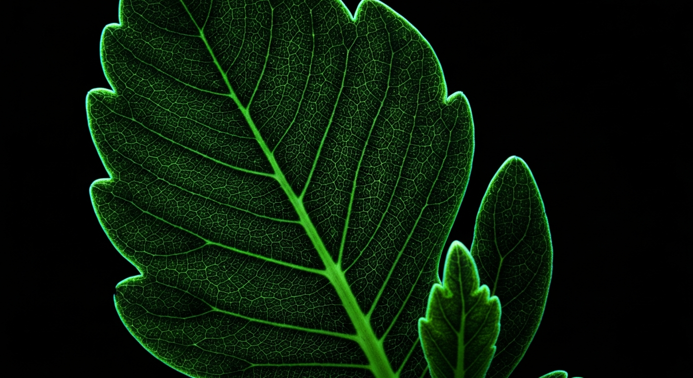 A glowing, vibrant neon outline of a poison ivy leaf against a dark background, conveying the plant's potent and irritating nature through its striking silhouette.