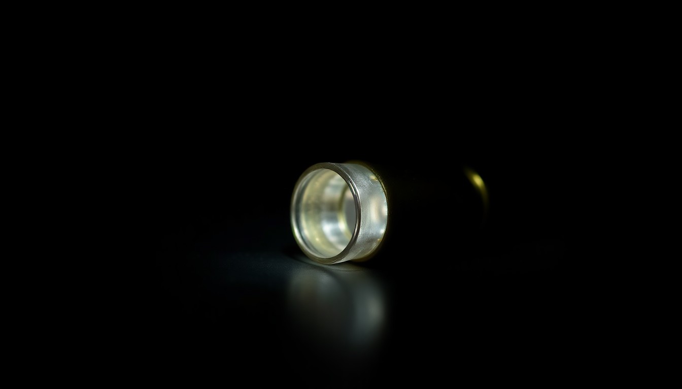 An extreme close-up photograph of a spent bullet casing on a dark surface, lit by a harsh, direct camera flash, conceptually representing the physical evidence from a deadly drive-by shooting.