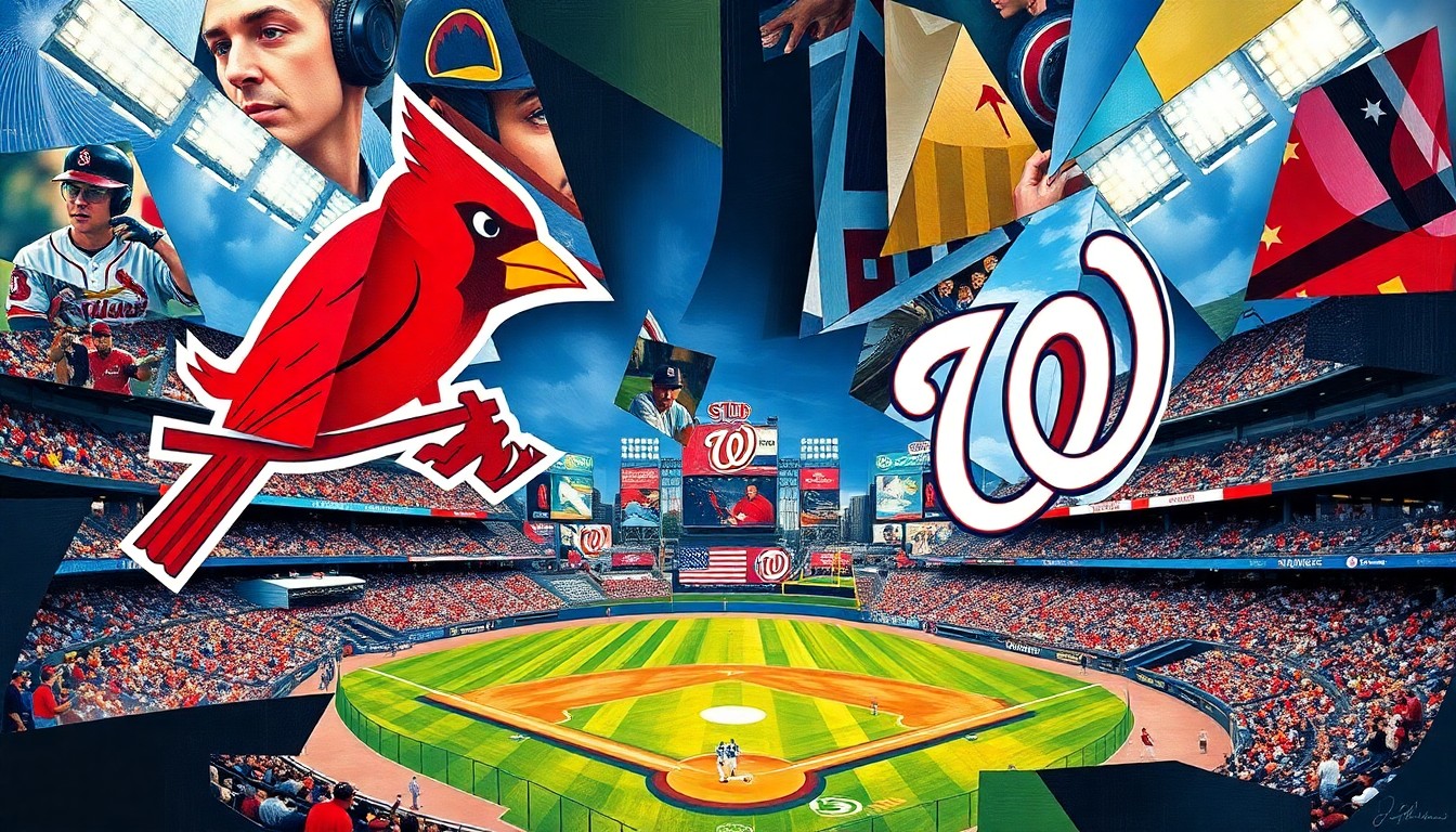 A fragmented, geometric painting depicting a baseball game, with sharp planes of color representing the players, field, and stadium environment, conveying the competitive energy of the close contest between the two teams.