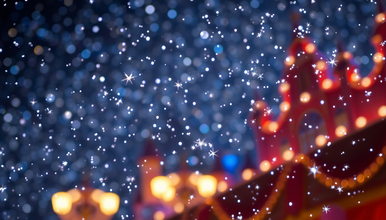 An abstract close-up photograph of shimmering, glittering particles of pixie dust floating in the air, conveying a sense of magic and wonder.