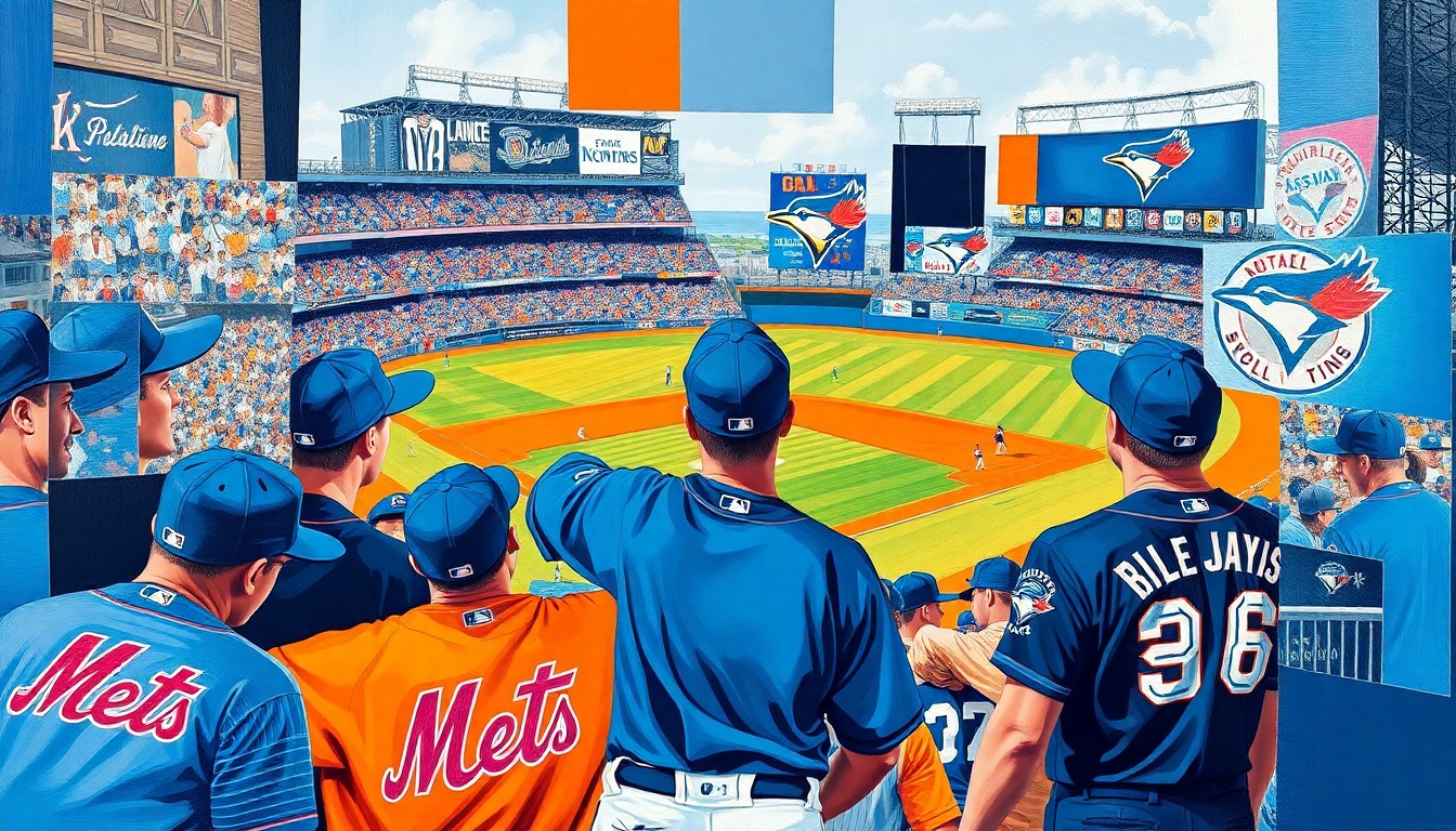 A fractured, multi-perspective painting using sharp, overlapping geometric planes in vibrant blues, oranges, and whites to conceptually represent the energy and competition of a baseball game between two minor league teams.