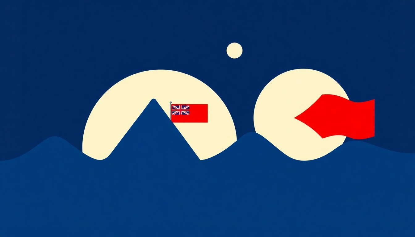 A minimalist abstract illustration using bold geometric shapes and primary colors to conceptually represent the economic impact of geopolitical conflict, without any literal depictions.