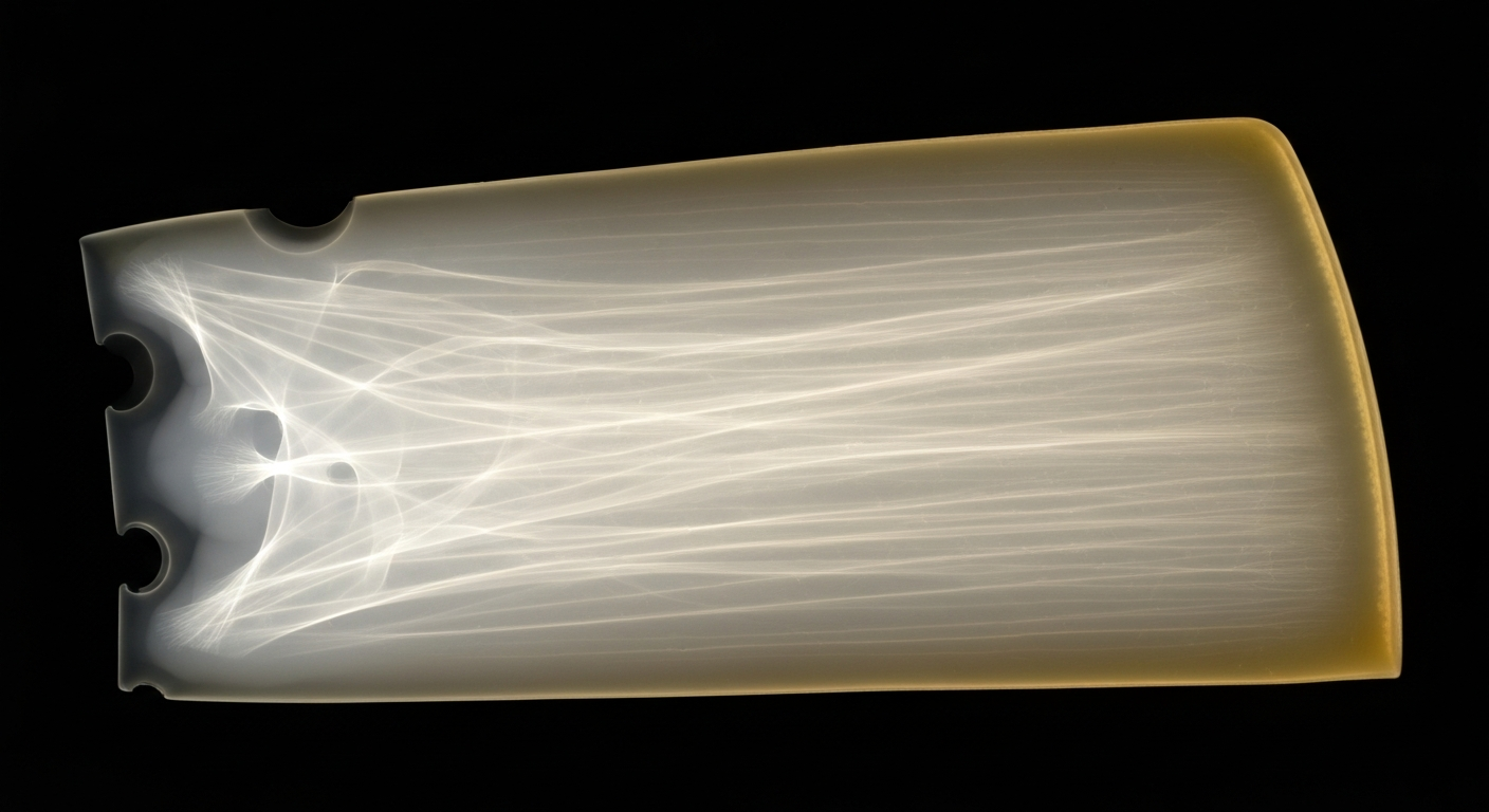 A translucent X-ray photograph showing the intricate internal structure of a wedge of raw cheddar cheese, with glowing ghostly lines defining the cheese's texture and composition against a dark background, conceptually illustrating the hidden complexities behind a food safety investigation.