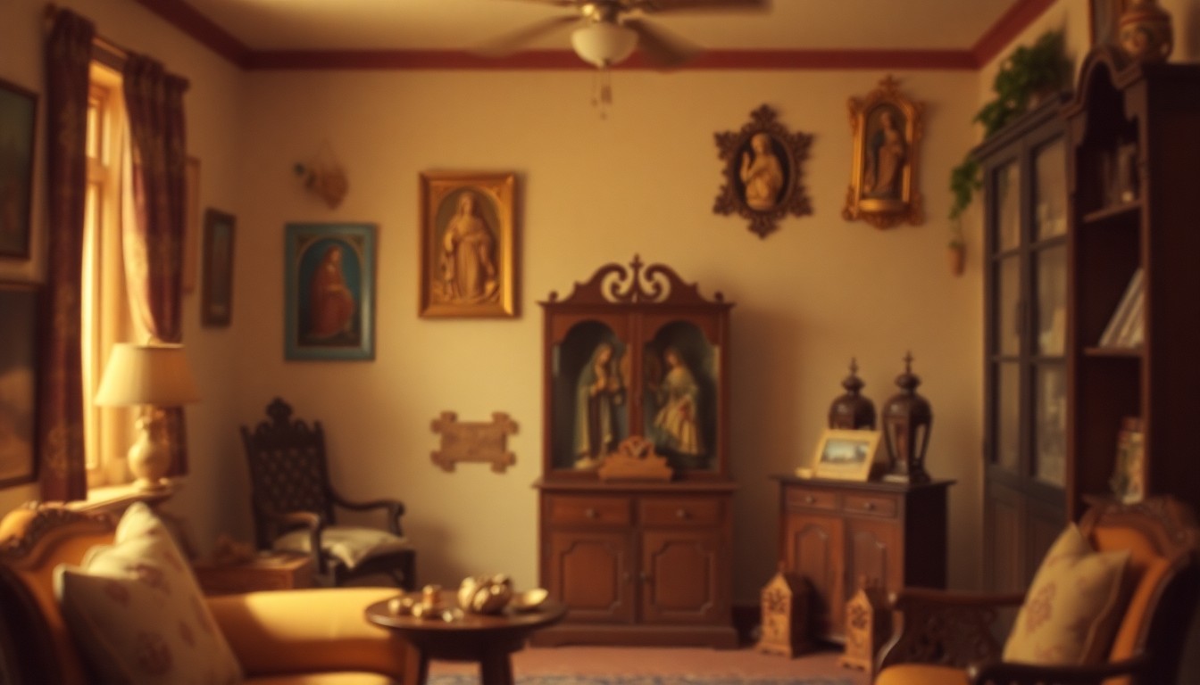 An abstract, impressionistic photograph in soft, hazy tones depicting the intimate, personal details of a lived-in home, conceptually representing the life and legacy of Mary Gann.