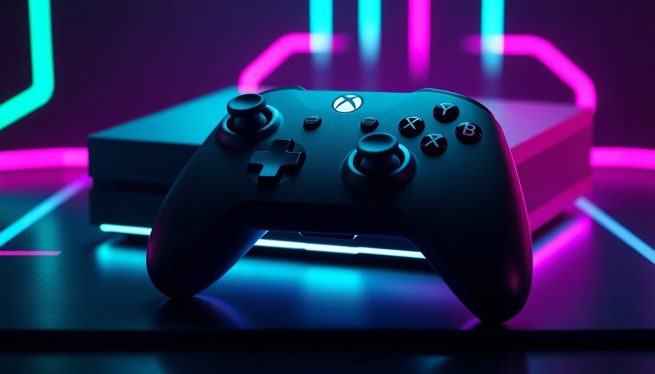 A highly detailed, glowing 3D illustration of an Xbox console and controller, with intricate cybernetic elements and vibrant neon lighting, conveying the futuristic and technologically advanced nature of the Xbox Partner Preview event.