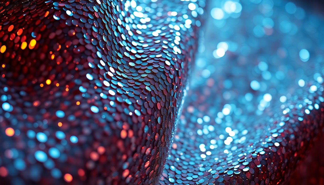 An abstract close-up photograph of shimmering, high-contrast sequins in vibrant colors, evoking the glamour and allure of the long-running medical drama series Grey's Anatomy.