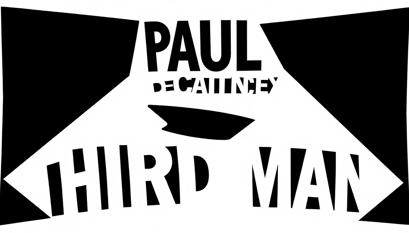 A striking abstract composition of geometric shapes in black, white, and red, representing the collaboration between Paul McCartney and Third Man Records for a special vinyl release.