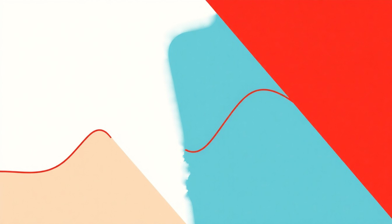 An abstract geometric illustration using bold shapes and primary colors to conceptually represent the seasonal fluctuations in Georgia's unemployment rate, without any text or literal depictions.