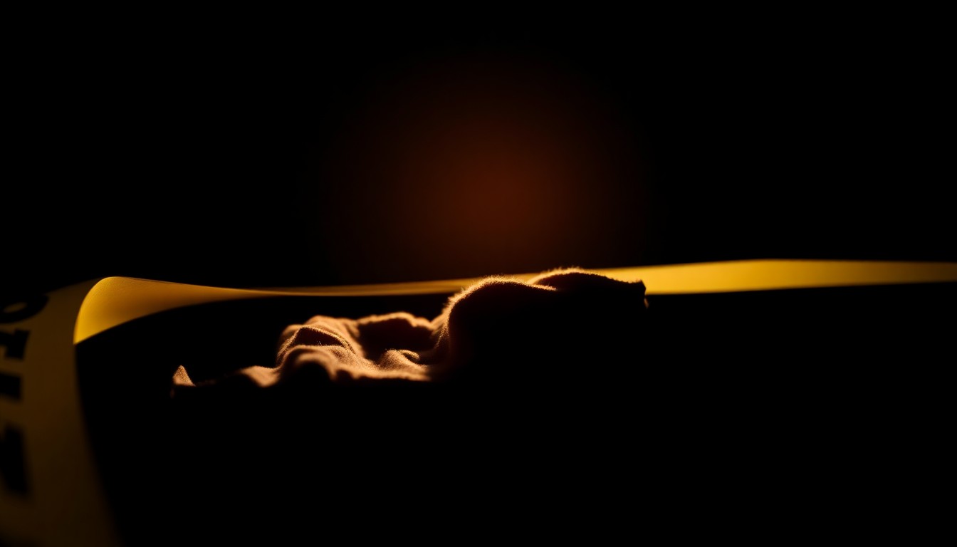 An extreme close-up photograph of a discarded item of clothing, such as a torn shirt or shoe, lit by a harsh, direct camera flash against a pitch-black background, conceptually representing the discovery of a body near the Nashville airport.