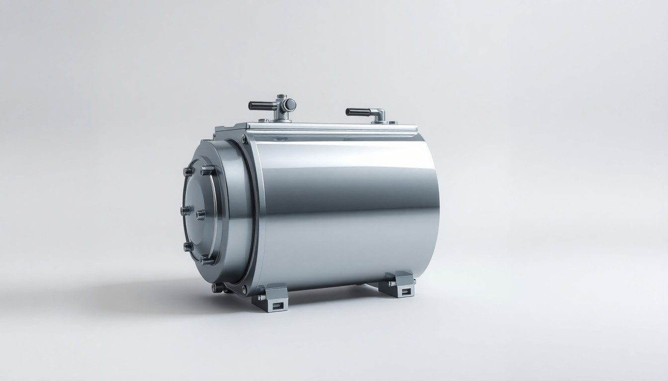 A close-up photograph of a polished, chrome-finished HVAC unit resting on a clean, monochromatic background, conveying the technical precision and reliability of the AC repair services offered by CB Air Conditioning and Heating.