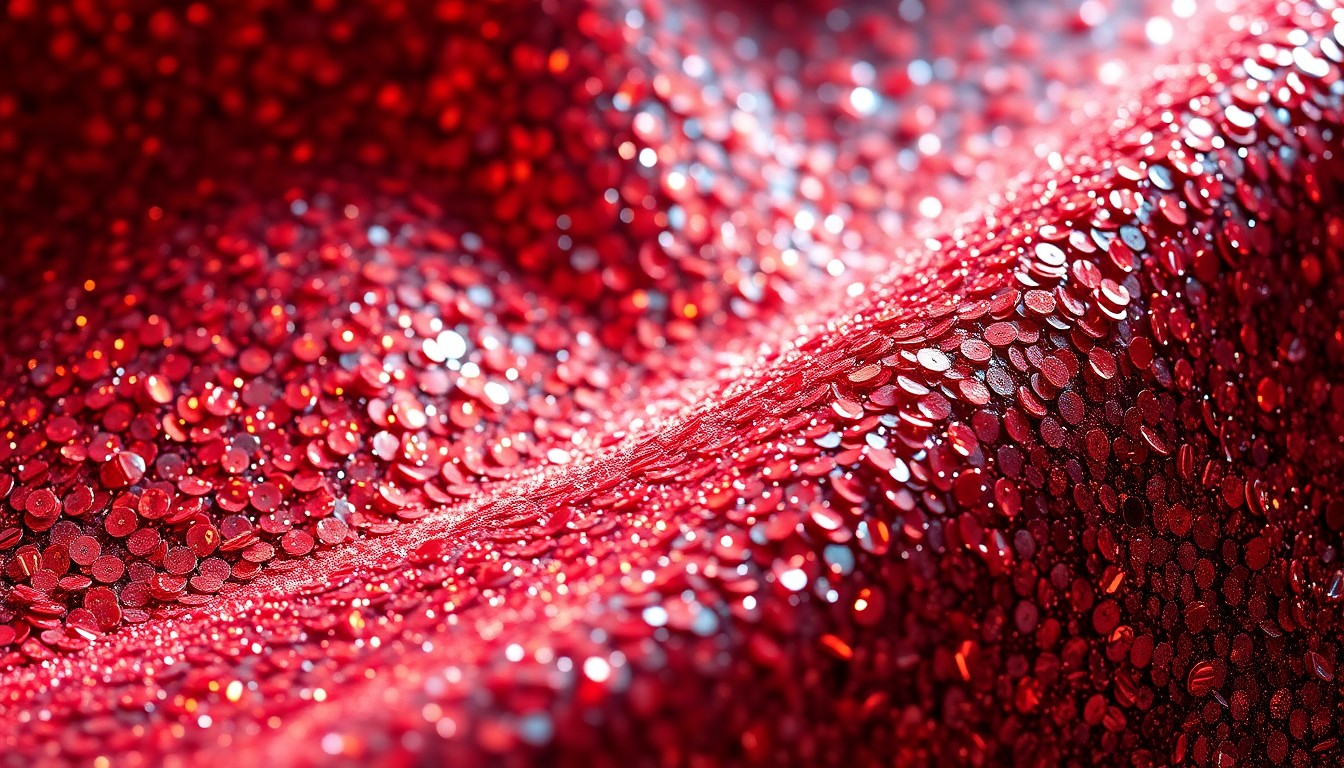 An extreme close-up of shimmering, glittering sequins and shattered glass, capturing the glamour and energy of British rock music in an abstract, high-contrast composition.
