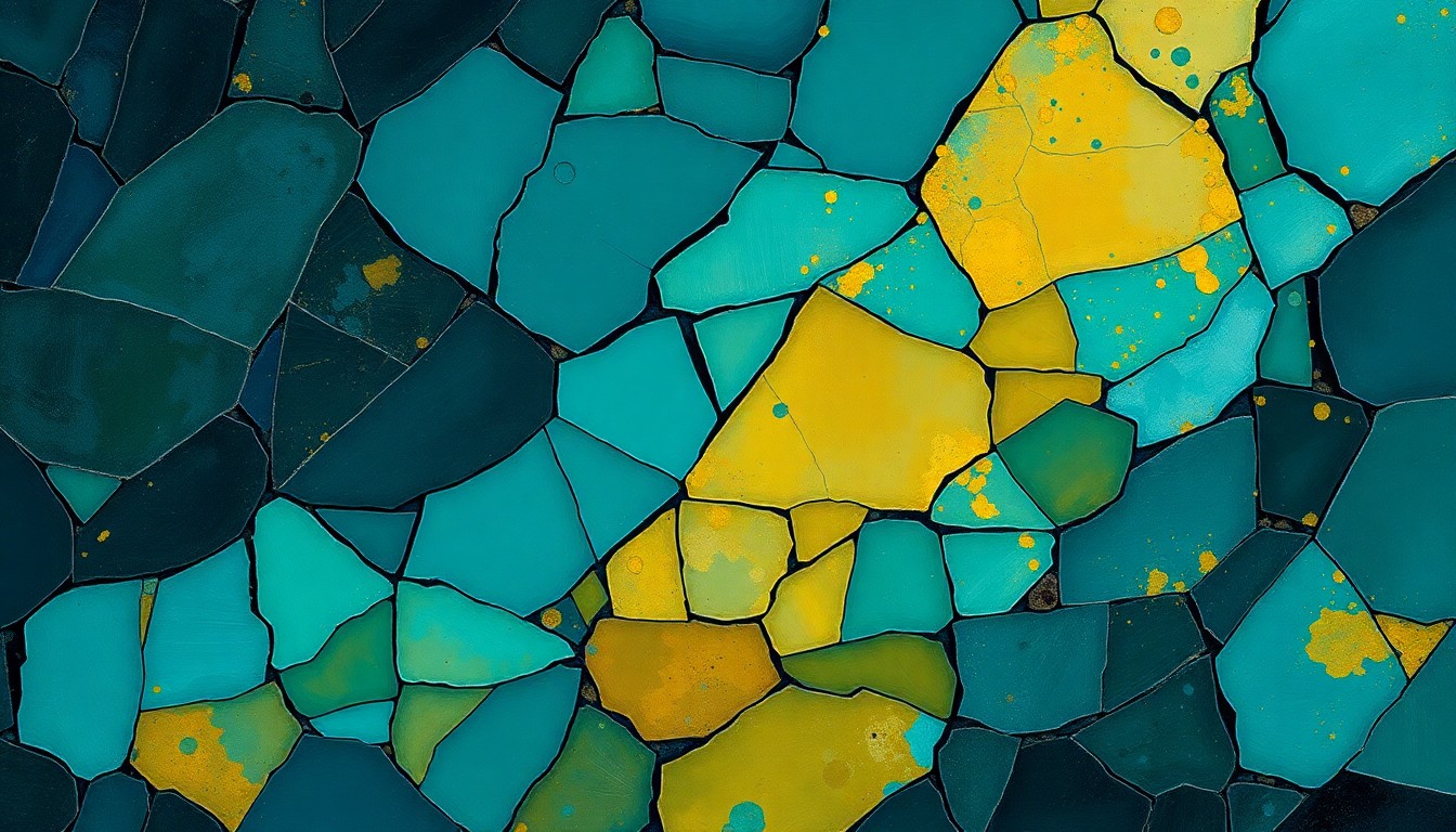 A dynamic, fractured painting depicting a uranium ore sample in shades of blue, teal, and ochre, conveying the complex global competition for nuclear fuel resources.