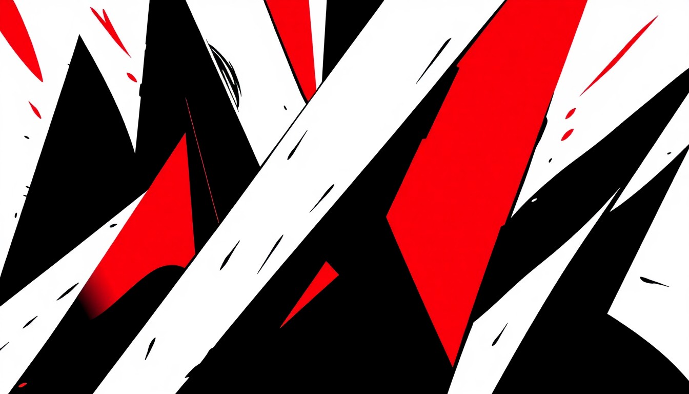 An abstract composition of bold, angular black shapes against a stark white background, conceptually representing the disruption and tension in the art world as even the most successful dealers face unexpected challenges.