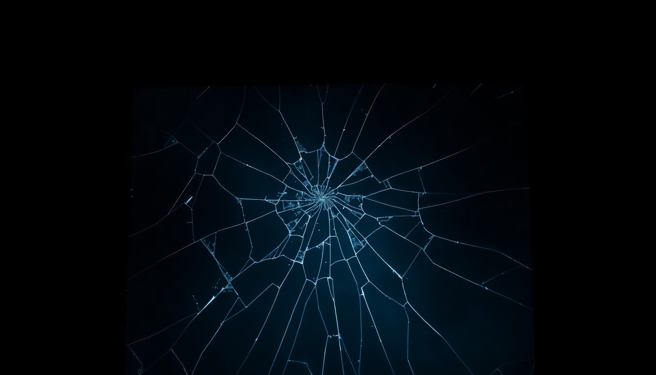 An extreme close-up photograph of a cracked and damaged crypto kiosk screen, lit by a harsh, direct camera flash against a pitch-black background, conceptually illustrating the gritty, investigative nature of the story.