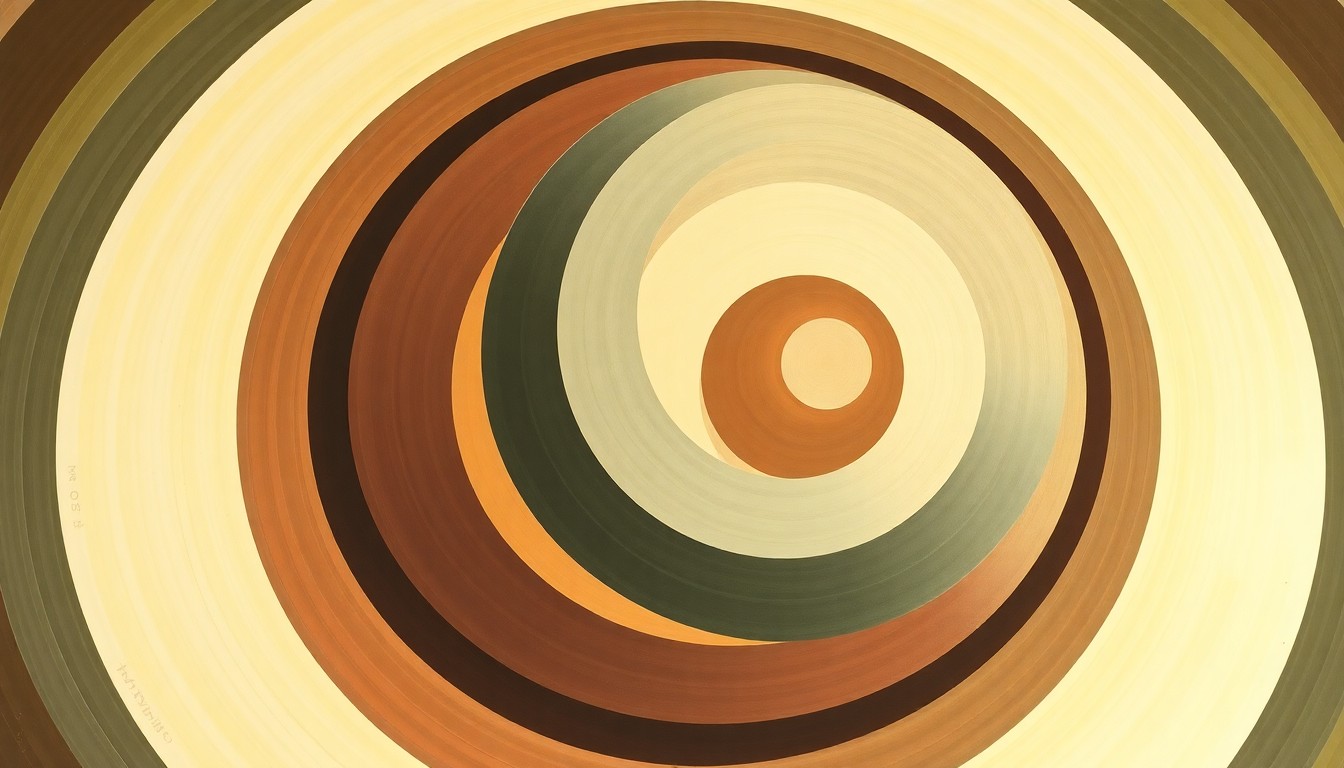 A highly textured, abstract painting in earthy tones featuring sweeping geometric shapes, botanical spirals, and intersecting waveforms, conceptually representing the complex spiritual and material properties of the okra plant.