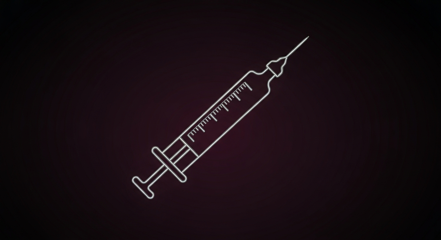 A minimalist design in the style of Keith Haring where the outline of a syringe or vaccine vial is defined entirely by vibrant neon lines against a dark background, emphasizing the importance of vaccination for older adults' health.