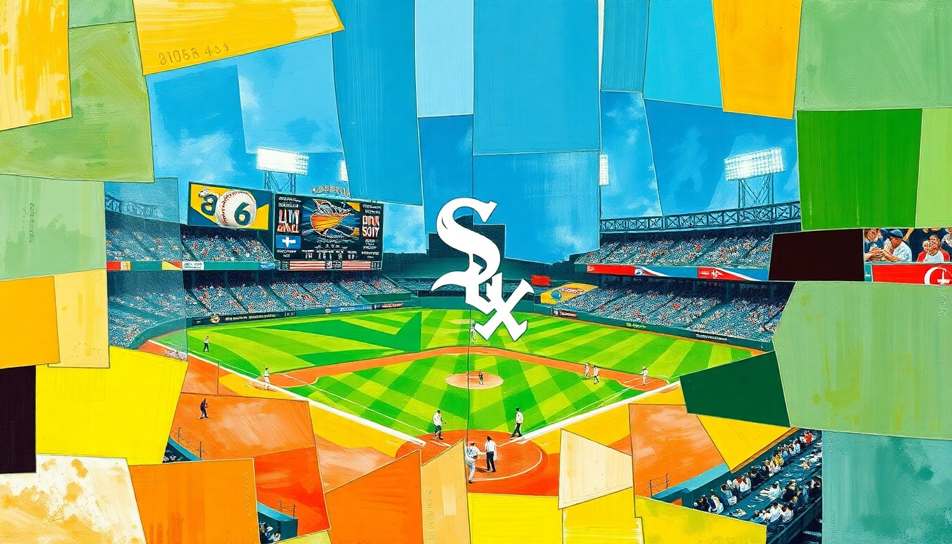 A cubist, geometric painting featuring overlapping planes of navy blue, white, and gold, conceptually representing the intersection of baseball and papal fandom.