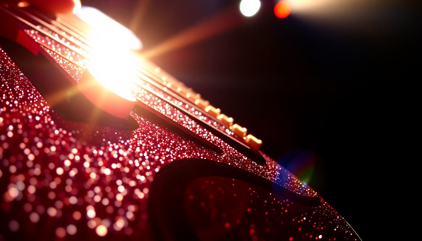 An abstract, high-contrast close-up photograph of a shimmering, glittering guitar string, capturing the celebratory and high-energy mood of Rush's reunion performance.