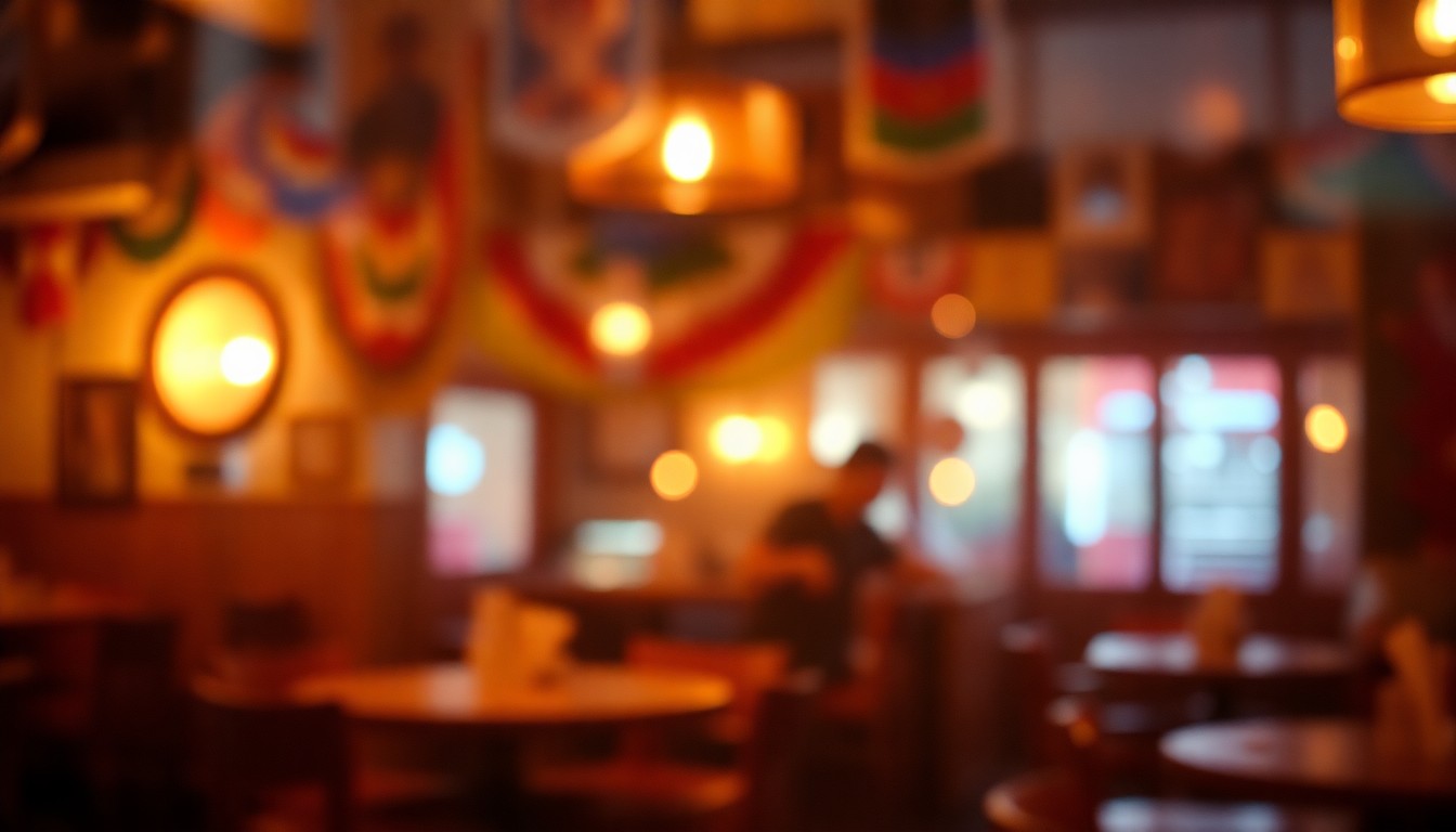An abstract, impressionistic photograph of a dimly lit pub interior, with soft, blurred shapes and pools of warm, golden light, conveying a sense of coziness and community.